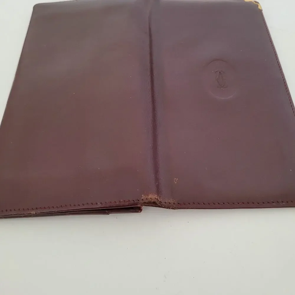 Cartier Vintage Bifold Leather Bordeaux Red Wallet Large Credit Card Bill Slim